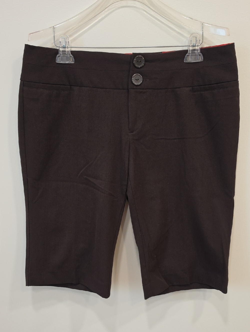 Studio Y Chocolate Brown Dress Bermuda Shorts with Double Button Waist